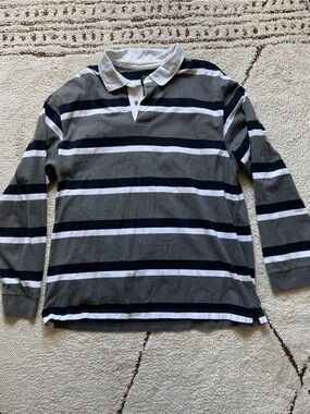 Jos. A. Bank Men's Grey, White & Black Striped long sleeve Rugby Polo size XXL